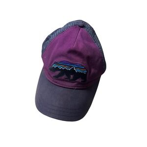 Patagonia Bear Logo Trucker Hat Purple Mesh Adjustable Snapback